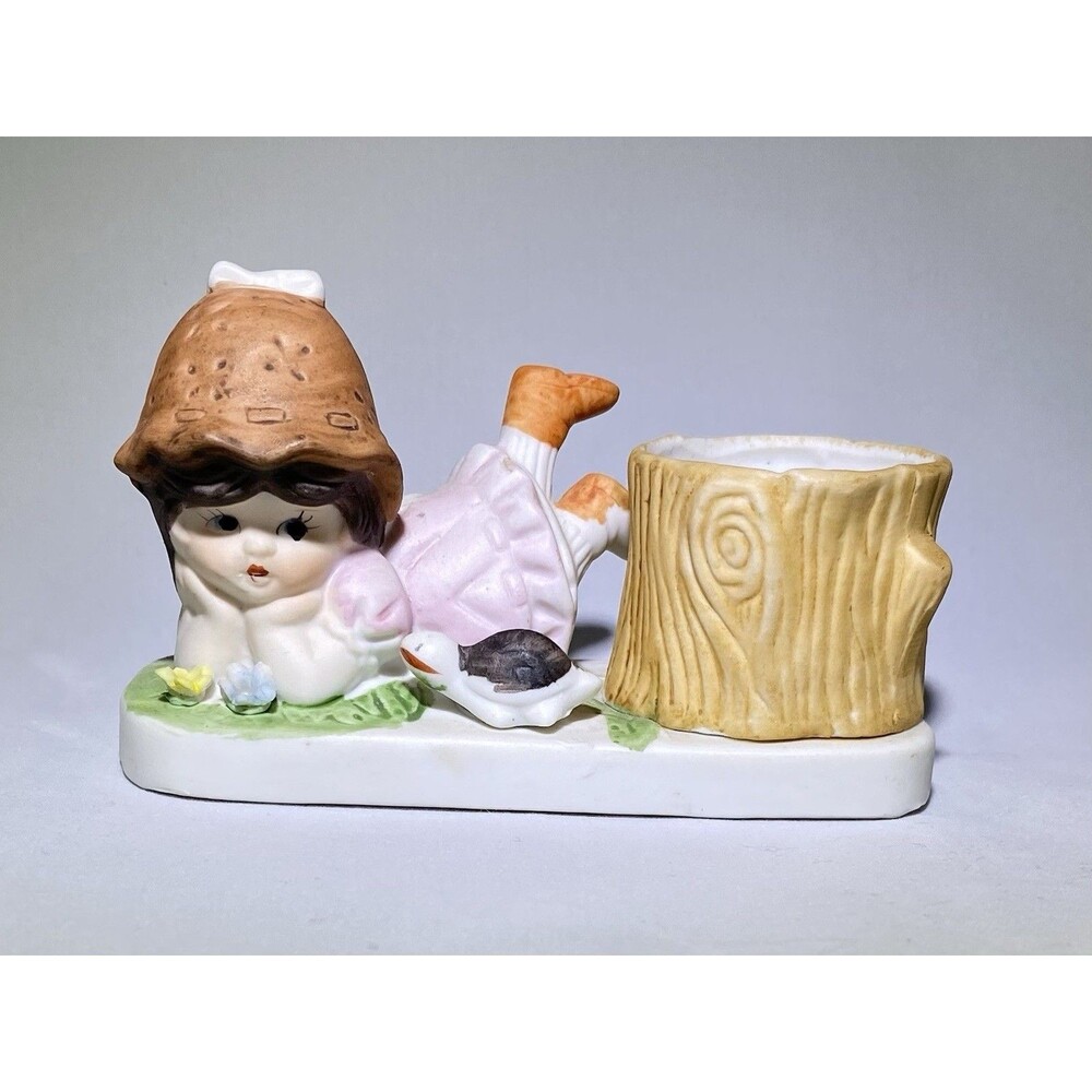 Vintage 1982 W.A. Votive Holder Little Girl Laying Down With Turtle Taiwan